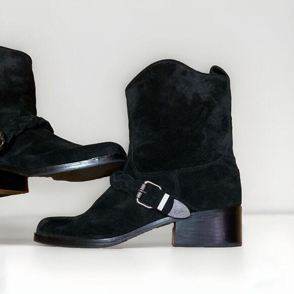 Belle Sigerson Morrison Women's‎ Suede Square Toe Ankle Boots  Sz 7B Black - Picture 1 of 16